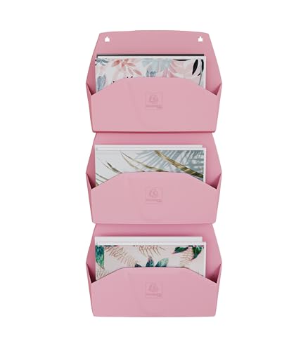 Exacompta - Art.-Nr. 61171D - Karton mit 3 horizontalen Wandfächern AUTENTIK, A4 Wandaufsteller, Dokumententasche, Wandkörbe, Maße T 43,6 x B 39,6 x H 10,2 cm, candy pink von Exacompta