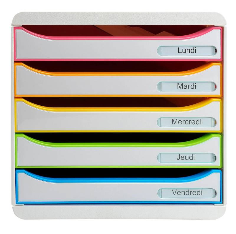EXACOMPTA Schubladenbox Schubladenbox Big Box Plus 5 offene Schubladen Weiss/Harlekin 309913D, Boxen stappelbar von EXACOMPTA