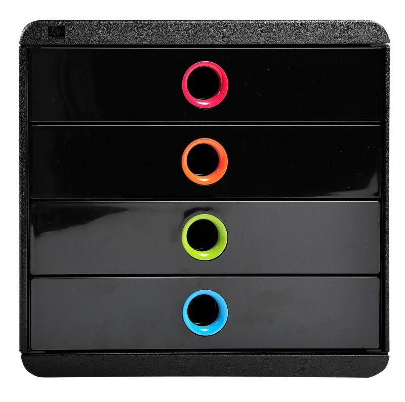 EXACOMPTA Schubladenbox Schubladenbox POP-BOX + 4 geschlossenen Laden Schwarz/Harlekin 314498D, Boxen einzen von EXACOMPTA
