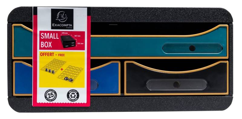 EXACOMPTA Schubladenbox Small Box, Schubladenbox mit 3 Schubladen, Neo Deco, sortiert, 311505D, Boxen stappelbar von EXACOMPTA