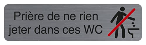 Exacompta - 1 Türschild selbstklebend "Gebette nicht in diese WC" - Wandschild bedruckt - auf jedem Untergrund - Aluminium gebürstet - Maße: 16,5 x 4,4 cm von Exacompta
