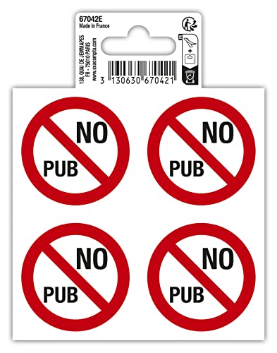 Exacompta -Nr. 67042E - 1 Piktogramm No Pub (x4 auf einem Brett) für Briefkasten Keine Werbung - Stop Pub - aus behandeltem PVC Vinyl - Maße: 10 x 10 cm von Exacompta