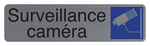Exacompta - 67153E - 1 Türschild selbstklebend Überwachung Kamera - Wandschild bedruckt - Alle Untergründe - Aluminium gebürstet - Maße: 16,5 x 4,4 cm von Exacompta