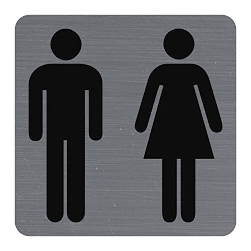 Exacompta - 67178E - 1 Türschild selbstklebend Toilette Herren/Damen - Wandschild bedruckt - auf allen Untergründen - Aluminium gebürstet - Maße: 7,5 x 7,5 cm von Exacompta