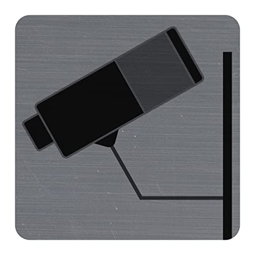 Exacompta - Ref. 67180E - 1 Türschild selbstklebend Überwachungskamera - Wandschild bedruckt - auf allen Untergründen - Aluminium-Optik gebürstet - Maße: 7,5 x 7,5 cm von Exacompta