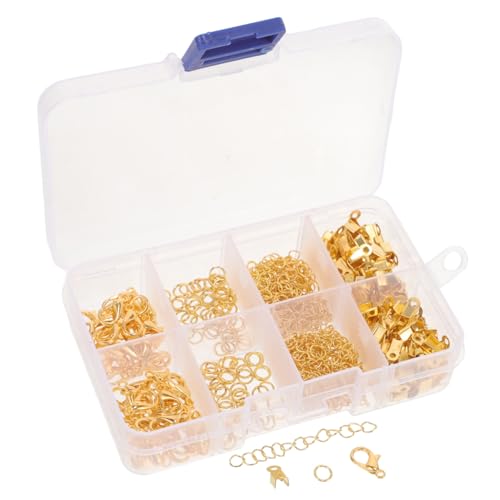 EXAOMBLE 1Satz Schmuckverschluss Kit mit Hummerverschlüssen Offenen Sprungringen und Crimp Enden für DIY Schmuckprojekte Teile Gold für und Armbänder von EXAOMBLE