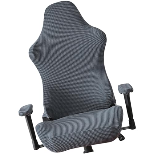 EXAOMBLE Dehnbarer Stuhlbezug Satz für Gaming Stühle Waschbar Elastisch Armlehnenbezüge für Bürostühle Drehbar Tiefgrau von EXAOMBLE