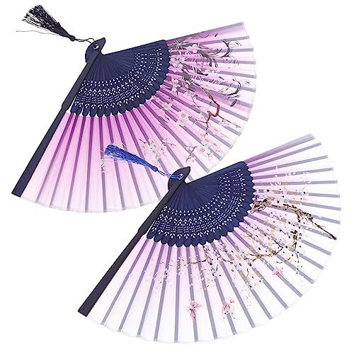 EXAOMBLE 2 Stück Faltbarer Handfächer Teilig im Chinesischen Stil Stabiler Satin für Tanz Partys und Dekoration Handlich und Leise im Gebrauch von EXAOMBLE