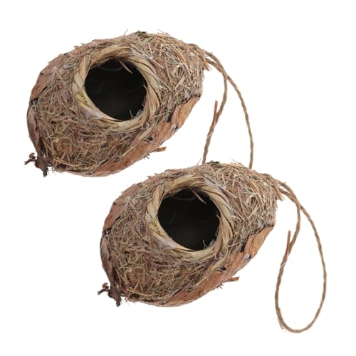 EXAOMBLE 2 Stück Hängendes Vogelhaus aus Getrocknetem Gras Handgewebtes Vogelnest für Kleine Vögel für Garten Balkon und Fenster Natürliche Dekoration mit Schutz vor Kälte und Regen von EXAOMBLE