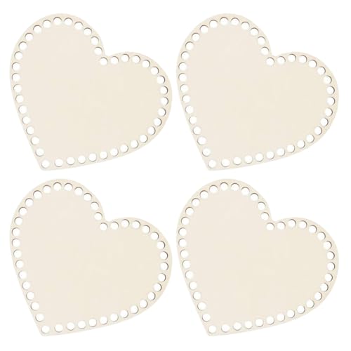 EXAOMBLE Herzförmiger Holz Taschenboden 4Stücke Satz Selbstgemacht Häkelbasis für Taschen Holzmaterial Praktisch und Langlebig für Anfänger und Handarbeitsliebhaber von EXAOMBLE