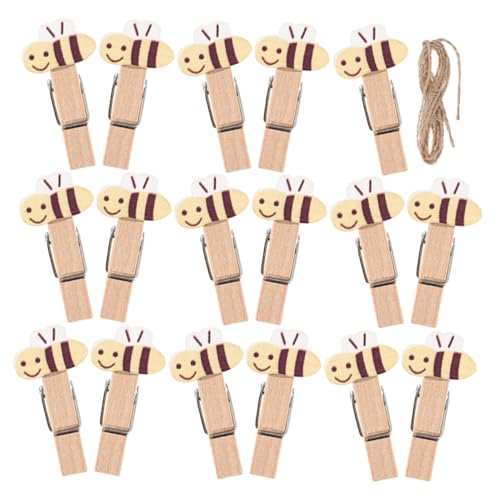 EXAOMBLE 50stücke Mini Holz Wäscheklammern Bienenform Aufhängeklammern Für Fotos Snacks Karten Bastelarbeiten Dekorative Party Und Heimdekoration Mit Juteschnur von EXAOMBLE