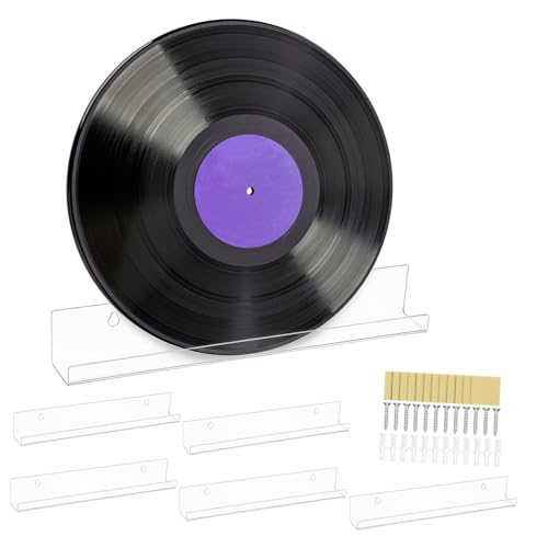 EXAOMBLE 6 Stück Teiliges Vinyl Regal Wandmontierter Schallplatten Halter für Alben Transparenter Aufbewahrungsdisplay für Moderne Räume zu Installieren und Platzsparend von EXAOMBLE