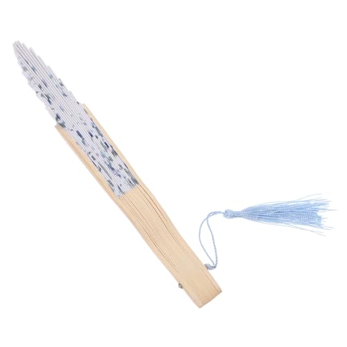 EXAOMBLE Faltbarer Japanischer Stofffächer mit Bambusgriff Leichter Sommer Handfächer im Antiken Stil Tragbarer Kühlfächer für Damen und Mädchen Dekorativer Faltfächer Blau mit Gypsophila von EXAOMBLE