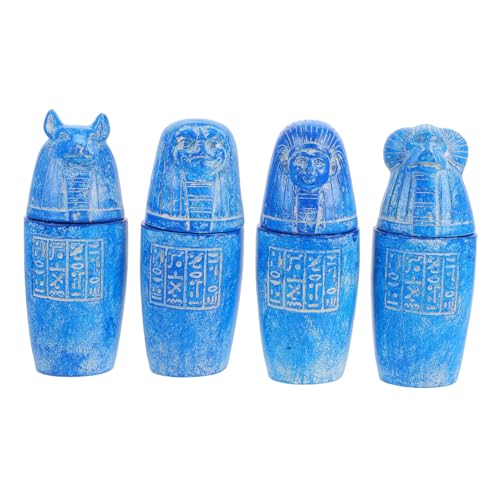 EXAOMBLE 4stücke Teiliges Set Antike Ägyptische Canopic Jar Skulpturen Dekorative Figuren Der Götter Imsety Und Qebehsenuef Für Historische Und Mythologische Raumgestaltung von EXAOMBLE
