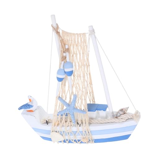 EXAOMBLE Mediterranes Segelboot Modell aus Holz mit Seabird Design Nautische Tischdekoration für Schreibtisch und Zuhause von EXAOMBLE