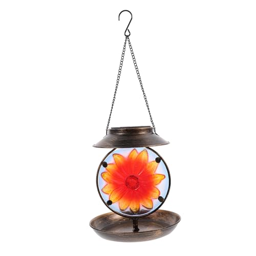 EXAOMBLE Solar Bird Feeder Eleganter Hängender Vogelfutterspender mit Wasserschale für Garten und Solarbetriebener Beleuchtung und Stabiler Aufhängung von EXAOMBLE