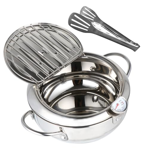 EXAOMBLE Temperaturgeregelte Fritteuse für Herdarten Japanische Tempura Pfanne mit Thermometer und Ölablaufkorb für Gleichmäßiges Frittieren und Speisen EXAOMBLE Temperaturgeregelte Fritteuse für Herdarten Japanische Tempura Pfanne mit Thermometer und Ölablaufkorb für Gleichmäßiges Frittieren und Speisen von EXAOMBLE