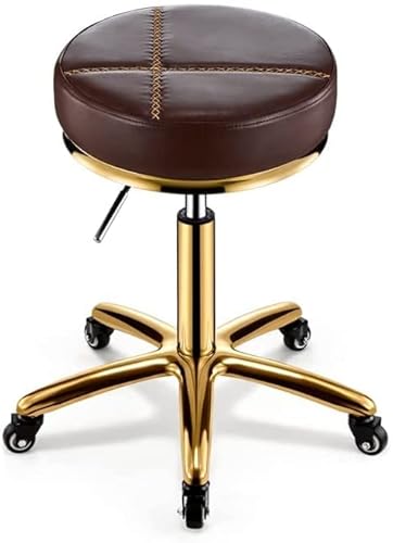 EXBERT Rollhocker Hocker auf Rädern Hochleistungs-Schönheitshocker Riemenscheibenlift Rotierender Schönheitssalon-Manikürist Spezieller High-End-Friseurstuhl Runder Hocker Mode (Farbe: Braun) Sehne von EXBERT