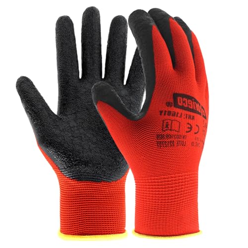 EXBRIECO 12, 6 oder 3 Paar, Arbeitshandschuhe, Schutzhandschuhe Polyester und Latex, PPE, 2131X, langlebig, leicht, abriebfest, Gartenarbeit, Reparaturen, Mechaniker. von EXBRIECO