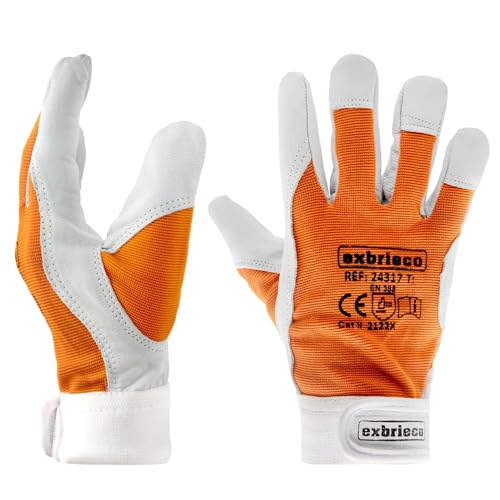 EXBRIECO Arbeitshandschuhe aus hochwertigem Leder, Schutz vor Abrieb und Einstichen, ideal für Gartenarbeit und Heimwerkerarbeiten (5, Größe M/8) von EXBRIECO