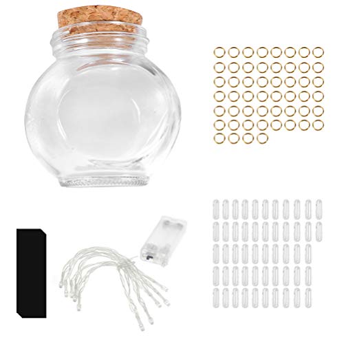 1 Set Kapsel Buchstaben Nachricht in Eine Flasche Glas Wishing Flasche mit 52Pcs Papier 52Pcs Hoops Wishing Gläser Geburtstag Notizen Beziehung für Freund von EXCEART