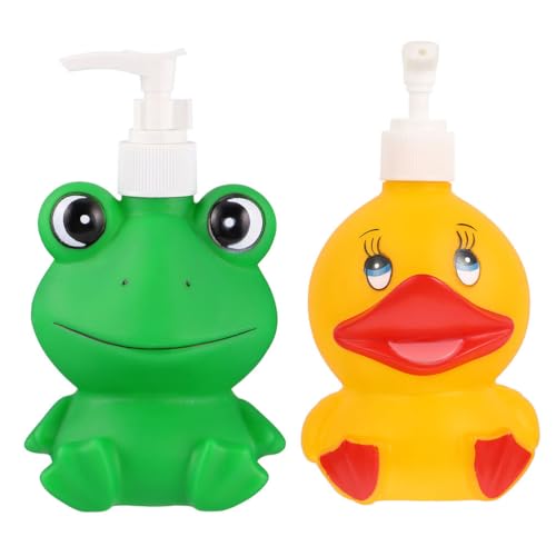 SüßE Druckspender FüR Kinder 2 StüCk 300Ml Cartoon Seifenspender Enten & FröSche Ideal FüR Badezimmer Und Reisen Aus Hochwertigem Vinyl Praktisch Und Langlebig von EXCEART