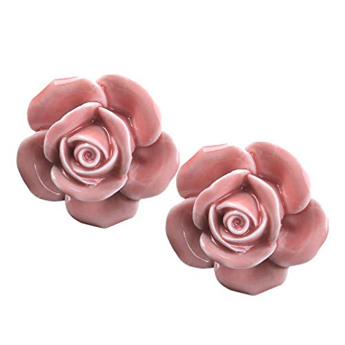 2St Rose Schubladenknöpfe Schrankzugknopf Möbel oberschrank küche küchenunterschrank Garderobenschrank Ziehgriff aus Keramik Rose Türknauf Türschnalle schmücken Rosa von EXCEART