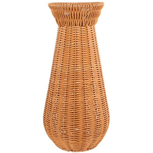 EXCEART Rattanvase Chinesische Blumenvase Rattan-utensilienhalter Minimalistische Vase Hohe Mittelstückvasen Geflochtener Pflanzenhalter Rattan-bodenvase Plastik Weben Büro Blumentopf von EXCEART