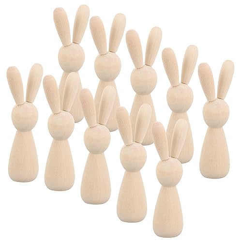 EXCEART 10st Log Farbe Kaninchen Spielzeug Kaninchen Kopf Holz Mann Diy Dekoration Puppe 10 Stück Große Peg-puppen Unvollendet Diy-kaninchen-modelle Kinder Malen Holzfarbe Zubehör Hölzern von EXCEART
