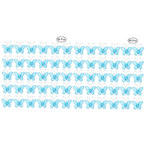 EXCEART 100 Stk Maschendraht Mini-schmetterlinge Zum Basteln Edelstein-aufkleber Organza-schmetterlinge Gittergewebe Blaue Verzierung Metallbesatz Verdrahtet Glänzend Kabel 3d Blitz von EXCEART