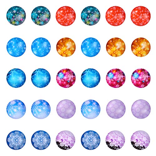 EXCEART 100 Stück Schneeflocke Glas Cabochons Flatback Halbrunde Kuppel Weihnachten Thema Mosaik Gedruckt Bild Fliese 25Mm von EXCEART