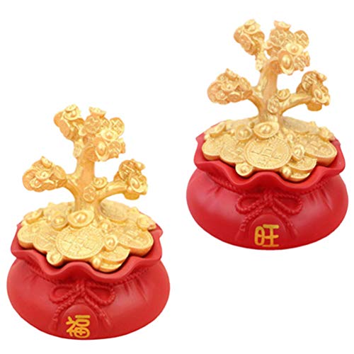 EXCEART 2 STK Goldesel Geldbaum Figur Bonsai-geldbaum Kuchen Verzieren Gesundheitsfigur Feng-Shui-skulpturen Feng-Shui-Statue Kinder Neu Harz Chinesischer Stil Büro Gott des Wohlstands von EXCEART