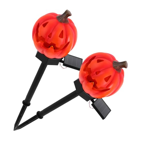 EXCEART 2 Stück Solarbetriebene Gartenleuchten Kürbis Gartenstecker für Halloween Deko Wetterfeste Solarlichter für Außenbereich Einfache Installation Spooky von EXCEART