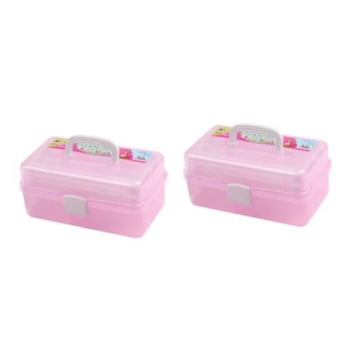 EXCEART 2Er-Box rosa pink Tragbarer Malutensilienbehälter Aufbewahrungsbehälter für Bastelbedarf Koffer zum Basteln Lagerung Bildboxen hölzern Container Transparente Zeichen Box von EXCEART