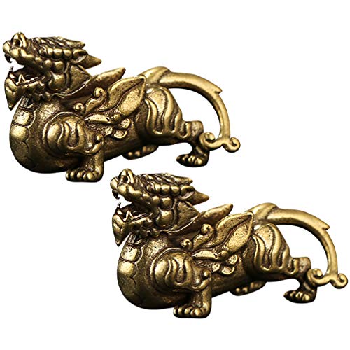 EXCEART 2st Ornament-Dekoration Wohlstand Statue Feng Shui Statue Glücksfigur Bi Xie- Goldenes Chi-lin Glück Skulptur -Puppe Reichtum- Handtasche Messing Zubehör von EXCEART
