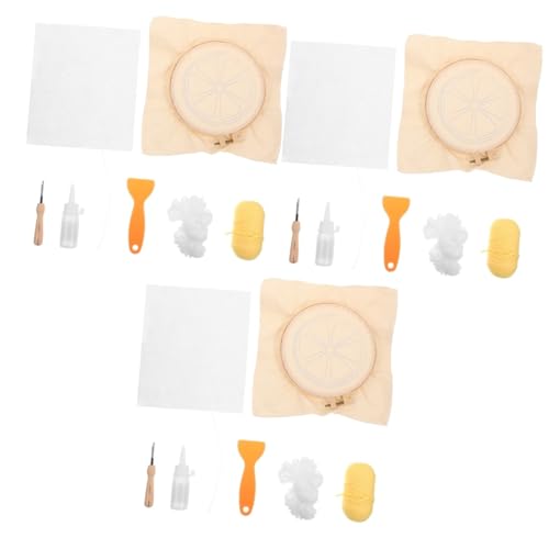 EXCEART 3 Sätze Gestickter Untersetzer Handwerk Stickgarn Perlenstickerei-Kits Punch-Nadel-Stoff Stickpackung Kat Stickrahmen Sticksets Für Erwachsene Nadelstanzsets Stanznadel Holz von EXCEART