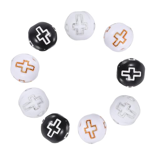 EXCEART 300 Stück Acryl Kreuzperlen Runde Religions perlen mit Weiß gold Weiß silber Muster Robuste Bastelperlen für Halsketten Armbänder Schmuck DIY Zubehör von EXCEART