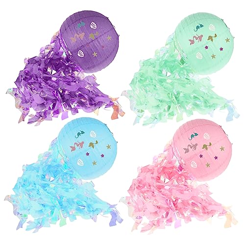 EXCEART 4 Stück Qualle Zum Aufhängen Quallenlampe Kleine Meerjungfrau Qualle Laterne Party -dekorationen Von Ocean Themed Party Qualle Nachtlicht Quallenbeleuchtung Strand Papier von EXCEART