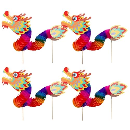 EXCEART 4 Stücke Chinesisches Neujahr Drachen Laterne Girlande DIY Papierlaterne Neujahrslaterne Papier Hängedeko 2024 Chinesisches Neujahr Dekoration Silvester Party Deko Ornament Gartendeko von EXCEART