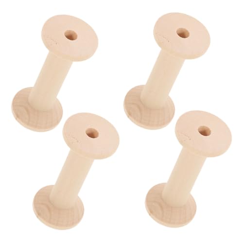 EXCEART 4 Stücke Holzspule Leere Nähspulen Drahtwebspule Nähgarnbandhalter Stickspulen Leere Garnspulen aus Holz Aufwickler für Stickgarn Garnspule aus Holz Nähhalter Beige von EXCEART