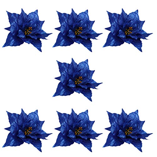 EXCEART 7 Stück Weihnachtsblumen-Ornamente Weihnachtssterne Blumen für Kränze Neujahr Hochzeit Dekorationen blau von EXCEART