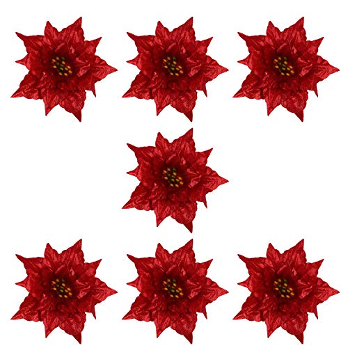 EXCEART 7st Künstliche Blumen Künstliche Glitzerblume Mini-Kranz Zeder Gefälschte Blumen Weihnachtsschmuck Basteln Selber Machen DIY Dekor Hochzeit Rot Sport Weihnachtsbaum Färberdistel von EXCEART