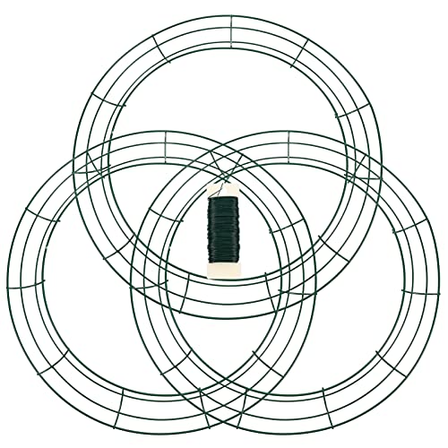 EXCEART Drahtkranz-Rahmen, Metallring, 40 cm, mit 1 Rolle Drahtbinder, Girlande für Blumenarrangements, Bastelbedarf, 3 Stück von EXCEART