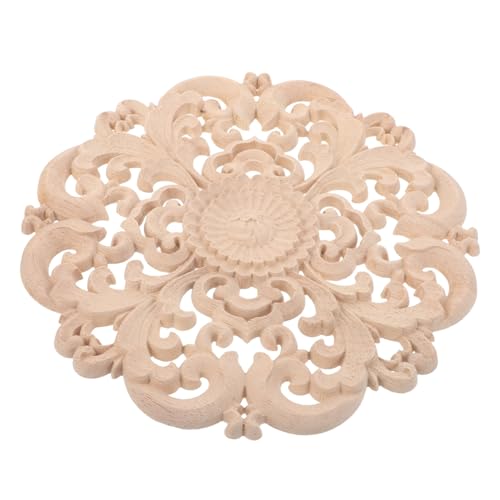EXCEART Holzgeschnitzte Applikation Rund Unlackiert Holz-onlay Möbeldekoration für Schrank Tür Fensterrahmen DIY Wandverzierung Vielseitig Einfache Montage von EXCEART