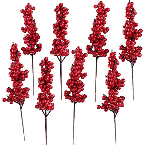 EXCEART Künstliche rote Beerenstiele für den Winter, Stechpalmen-Beeren, Blumenarrangement für Weihnachtsbaum, DIY-Girlande, Weihnachtskranz, Ornamente, Hochzeit, Heimdekoration, Rot, 8 Stück von EXCEART