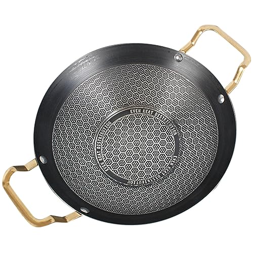 EXCEART Wok-Pfanne Mit Flachem Wok-Pfanne Aus Edelstahl Kochtopf 24 Cm Antihaftbeschichtete Bratpfannen Waben-Wok Mit Doppelgriff Für Küchenutensilien Kochgeschirr von EXCEART