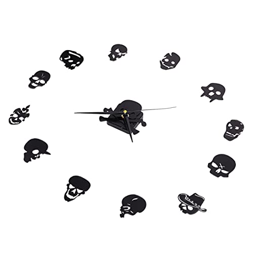 Halloween-Totenkopf-Skelett-Wanduhr DIY rahmenlose Spiegeloberfläche Uhr für Zuhause Wohnzimmer Schlafzimmer Büro Dekorationen (ohne Batterie) von EXCEART