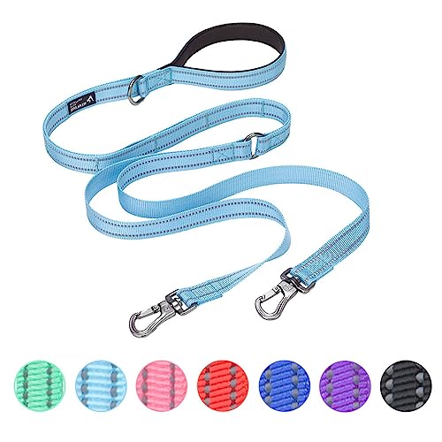 EXCELLENT ELITE SPANKER 5FT Doppelte Leine Reflektierende Nylon Hundeleine Mehrfache Hundeleine mit gepolstertem Griff für Zwei Hunde Training Gehen（Hellblau） von EXCELLENT ELITE SPANKER