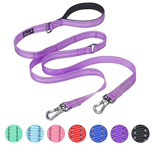EXCELLENT ELITE SPANKER 5FT Doppelte Leine Reflektierende Nylon Hundeleine Mehrfache Hundeleine mit gepolstertem Griff für Zwei Hunde Training Gehen（Violett） von EXCELLENT ELITE SPANKER