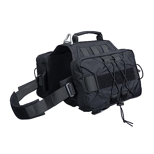 EXCELLENT ELITE SPANKER Service Jagd Hund Rucksack Rucksack Hundegeschirr Satteltasche Hunderucksack Einstellbar Molle Hund Rucksack für Mittelgroße Large Hunde(BLK-L) von EXCELLENT ELITE SPANKER